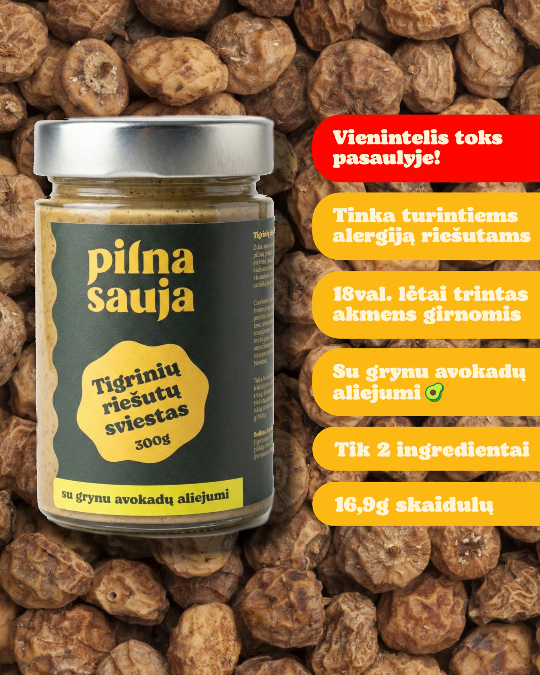Tigrinių riešutų sviestas su avokadų aliejumi